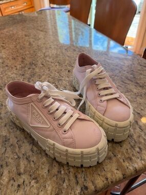 Prada Pink Platform Low-Top Sneakers